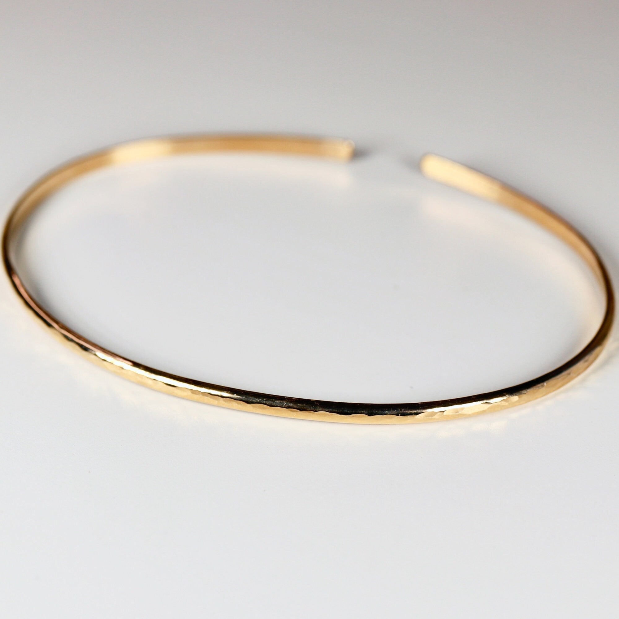 Gold Open Cuff Bracelet - Thick Hammered Gold Filled Bangles