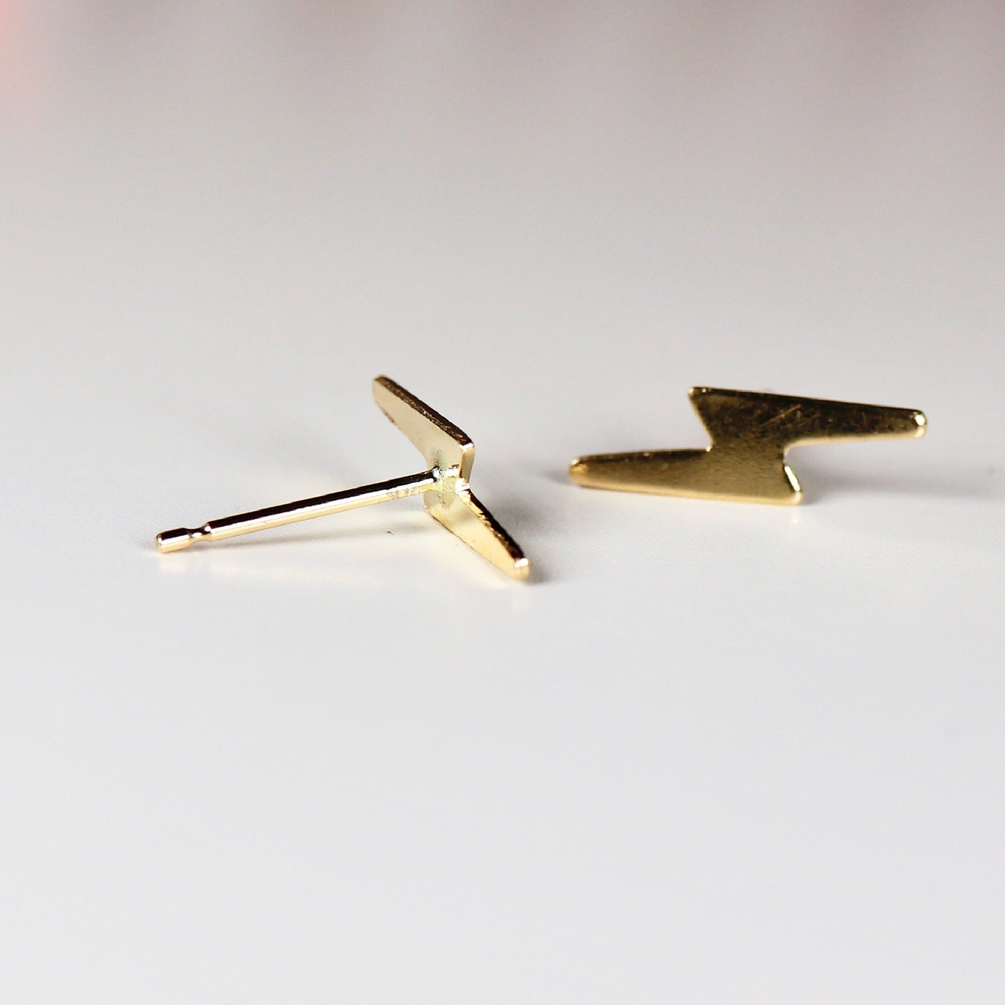 Lightning Bolt Earrings 14k Solid Gold, Lightning Bolt Jewelry