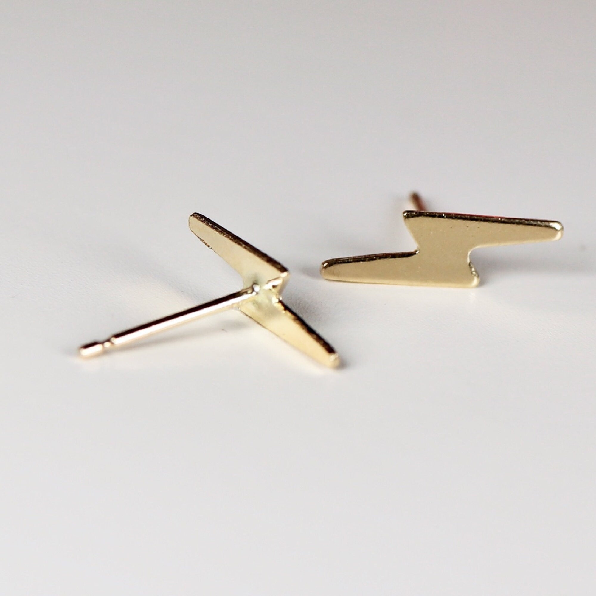 Lightning Bolt Earrings 14k Solid Gold, Lightning Bolt Jewelry