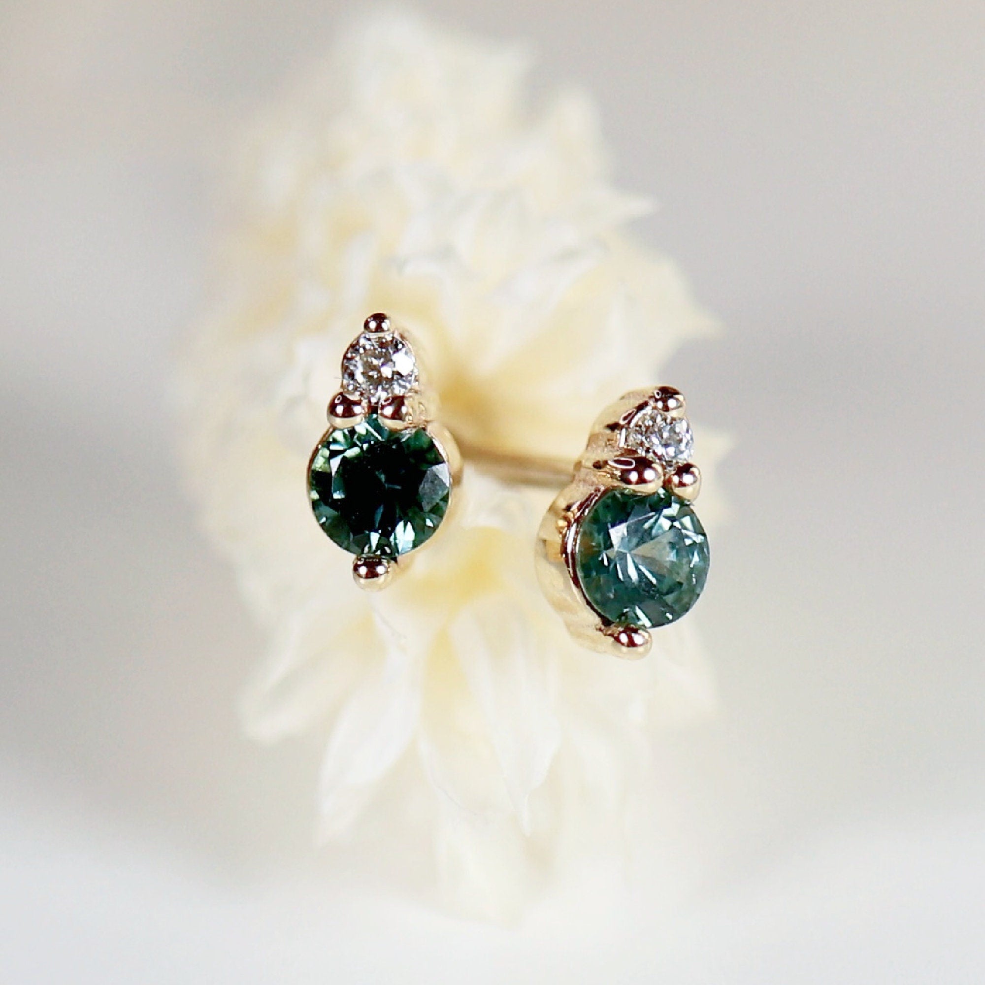 Blue Montana Sapphire &amp; Diamond Earrings 14k Gold - Melt'm Jewelry