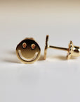Smiley Face Stud Earrings 14k Solid Gold, Tiny Gold Studs - Melt'm Jewelry