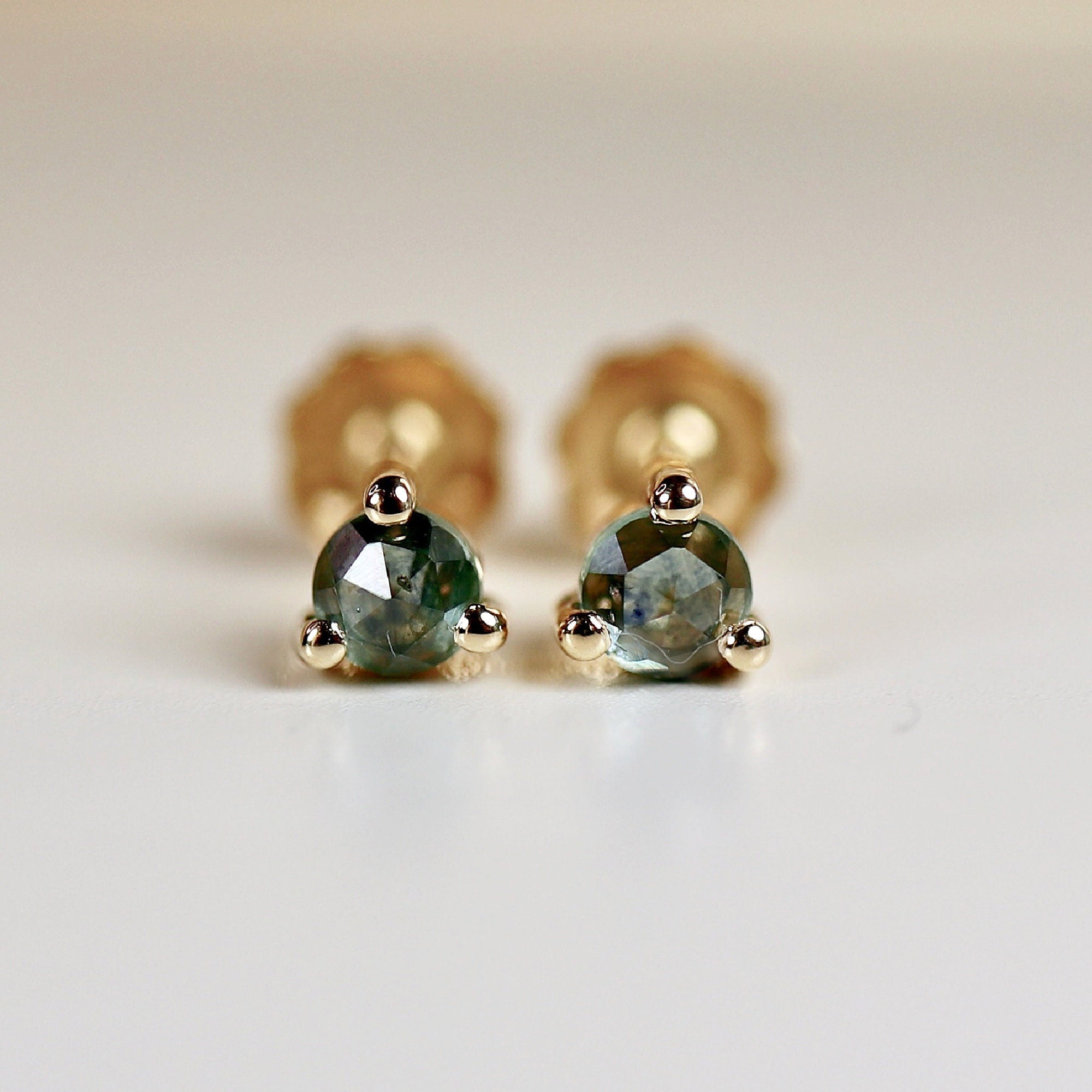 Montana Sapphire Earrings 14k Gold, Rose Cut Sapphire Bridal Earrings - Melt'm Jewelry