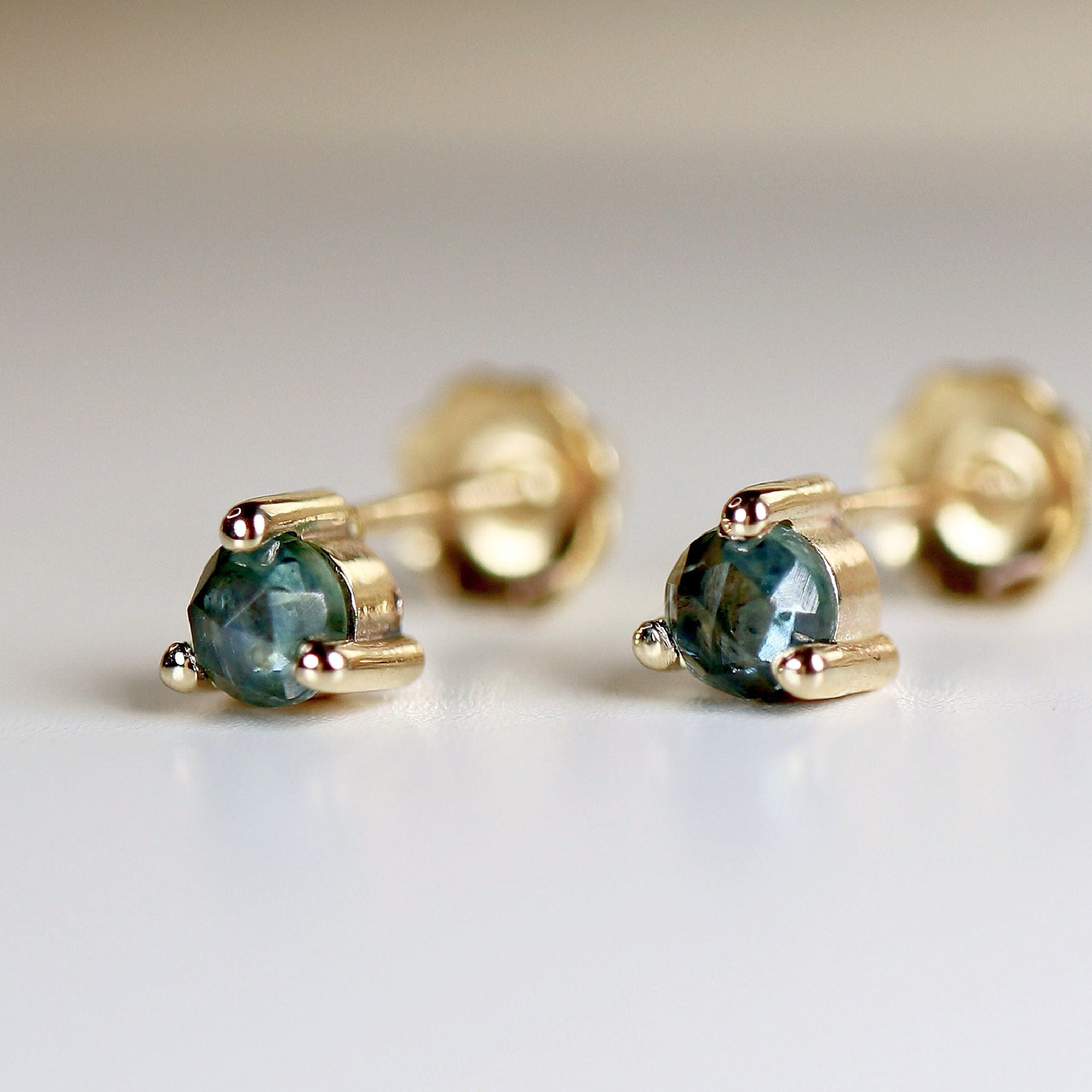 Montana Sapphire Earrings 14k Gold, Rose Cut Sapphire Bridal Earrings - Melt'm Jewelry