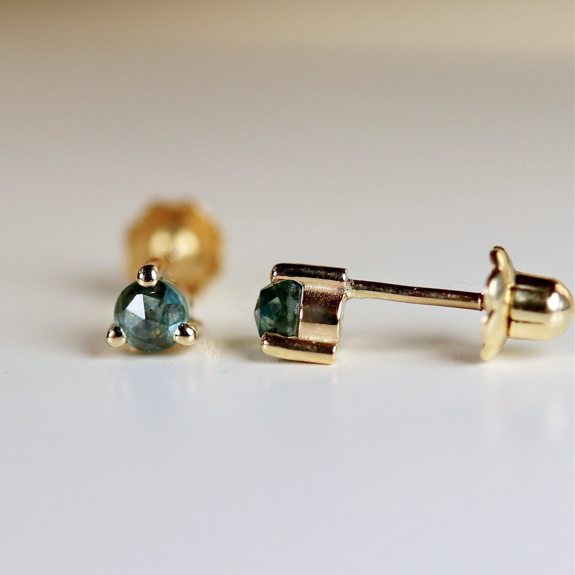 Montana Sapphire Earrings 14k Gold, Rose Cut Sapphire Bridal Earrings - Melt'm Jewelry