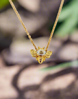 Gold Bee Necklace 14k Solid Gold, Natural Sapphire Bee Pendant