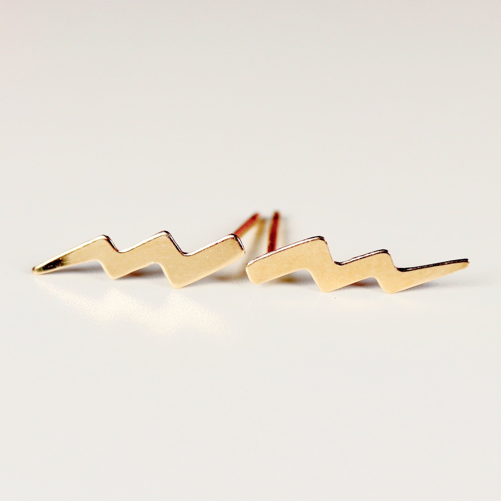 Gold Lightning Bolt Stud Earrings