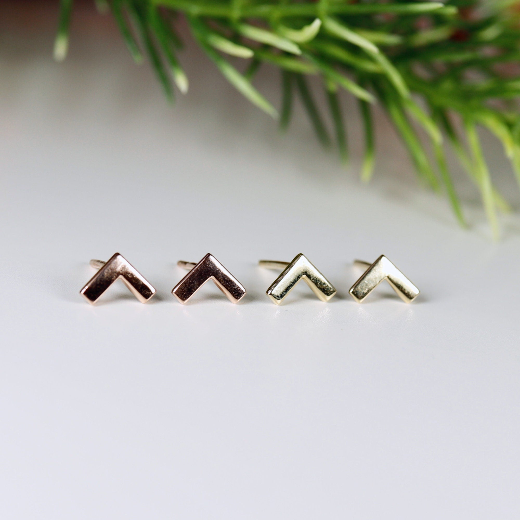 14k Solid Gold Chevron Stud Earrings