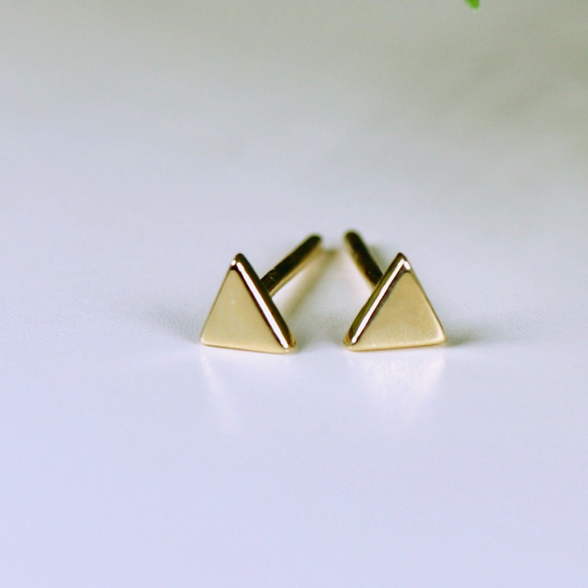 Triangle Stud Earrings, 14k Solid Rose Gold Minimal Earrings