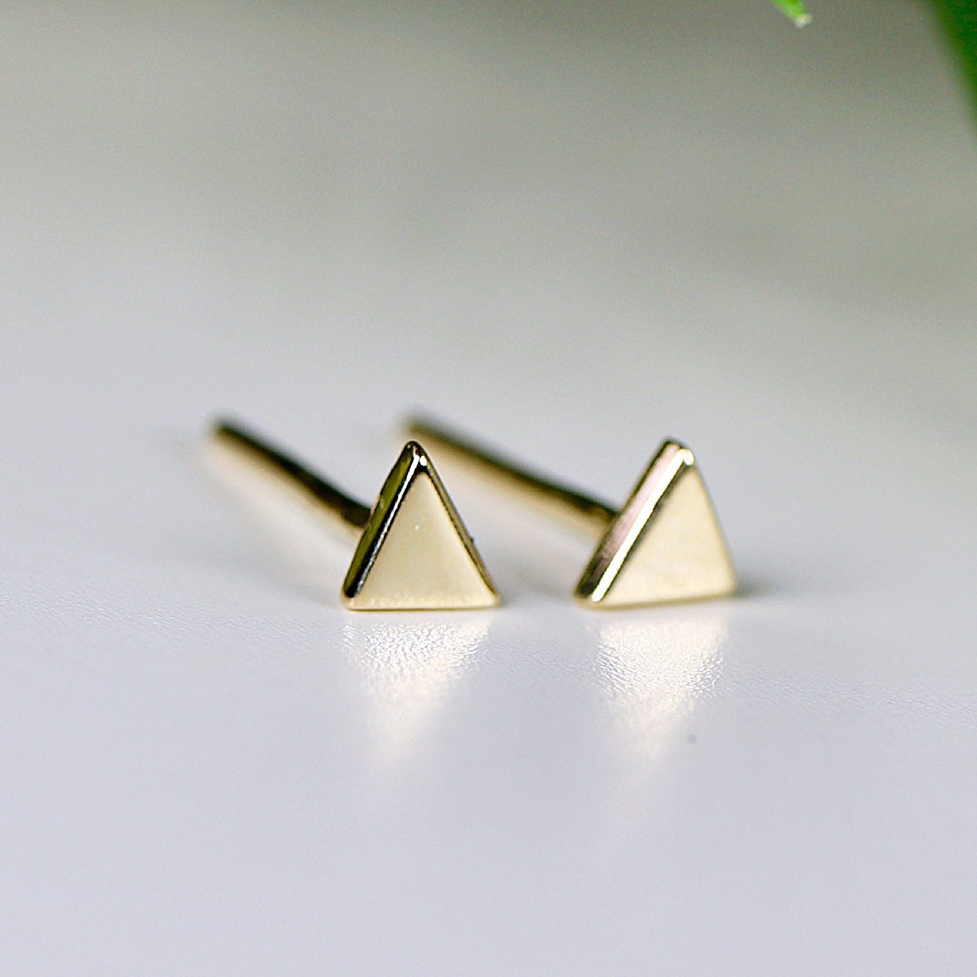 Triangle Stud Earrings, 14k Solid Rose Gold Minimal Earrings