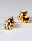 Unicorn Earrings 14k Solid Gold, Single / Pair,