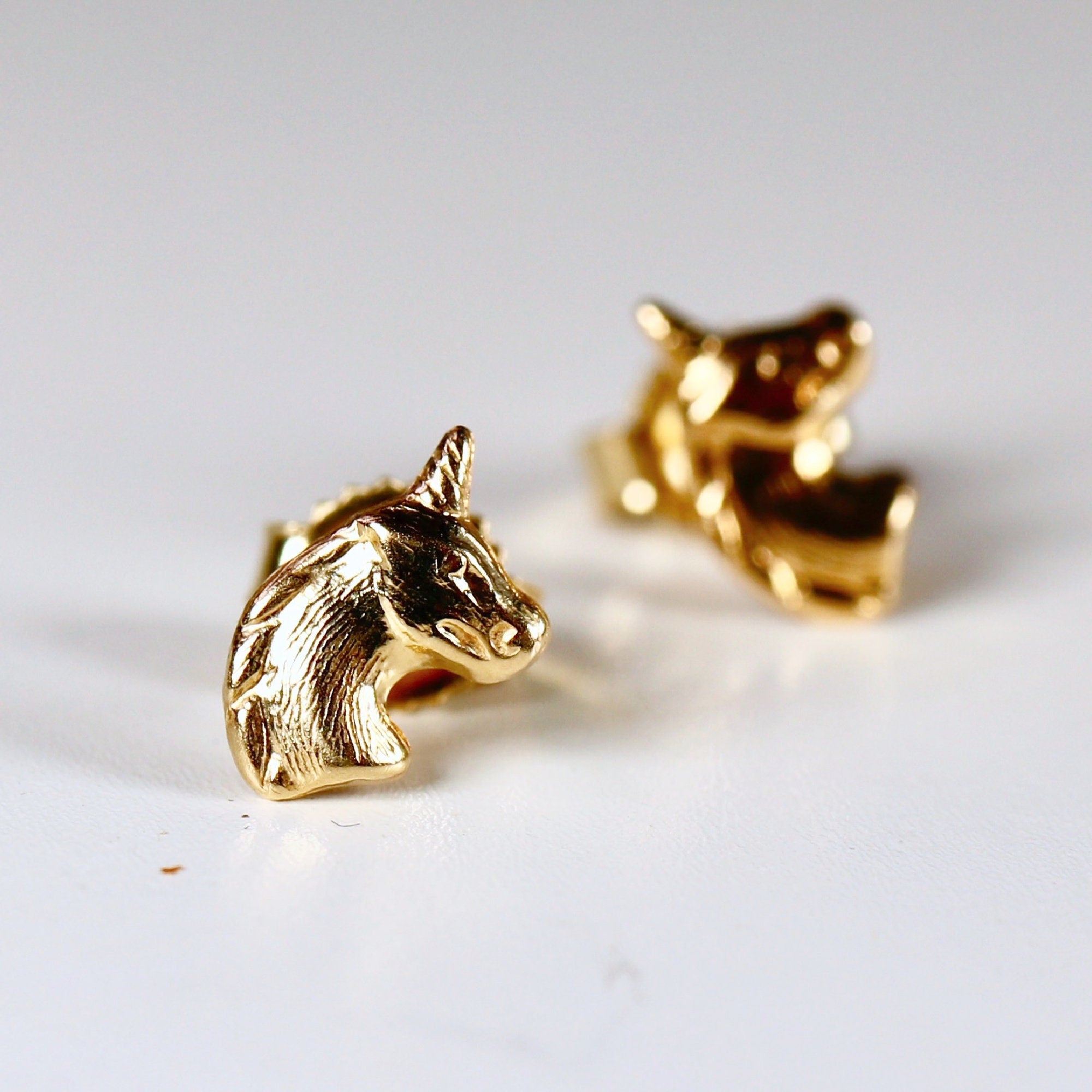 Unicorn Earrings 14k Solid Gold, Single / Pair, - Melt'm Jewelry