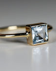 Princess Cut Bezel Set Aquamarine Ring 14k Gold March Birthstone