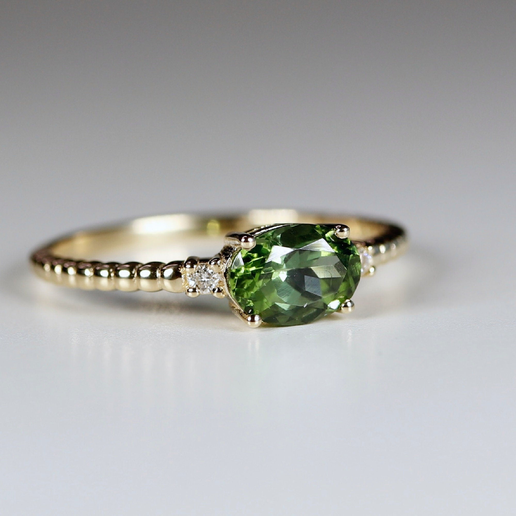 Diamond &amp; Green Tourmaline Engagement Ring - Melt'm Jewelry
