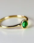 14k Gold Bezel Set Emerald Ring, Stacking Minimalist Gemstone Ring - Melt'm Jewelry
