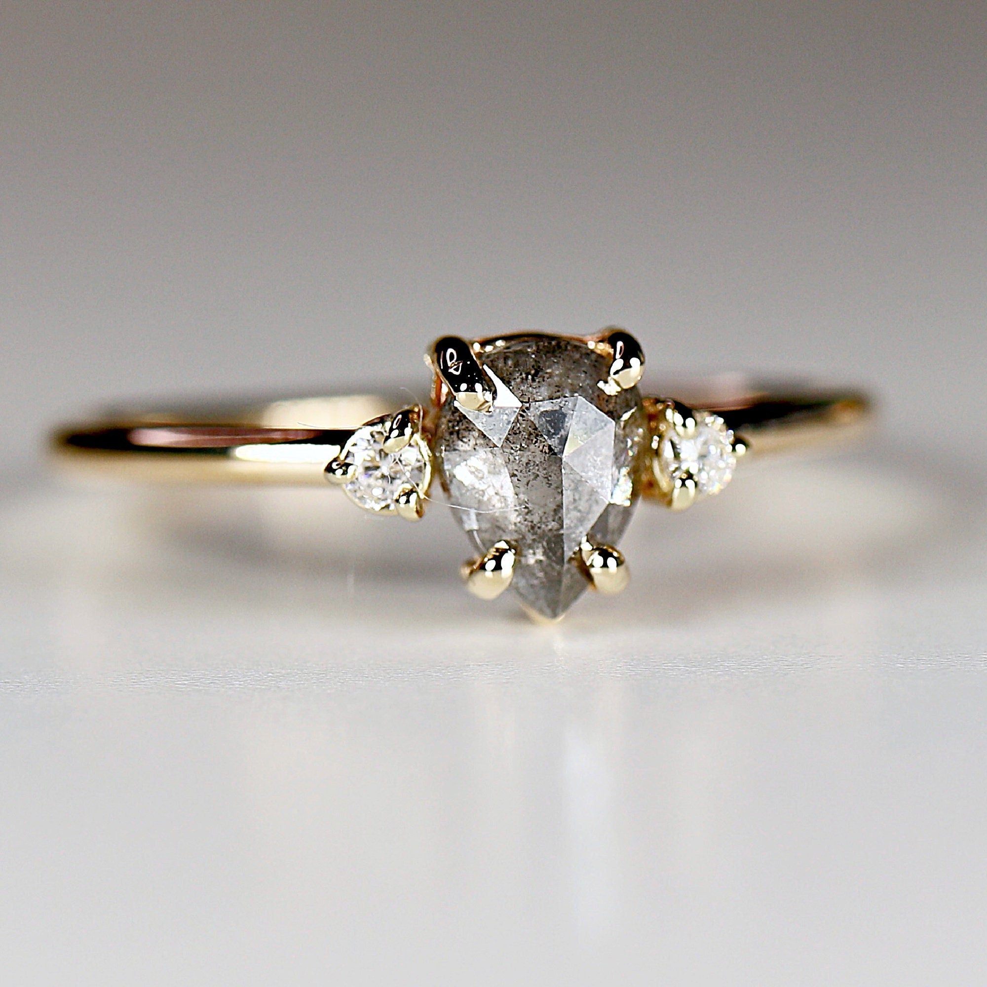 Pear Salt and Pepper Diamond Ring