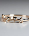 Diamond Star Ring 14k Gold – Five Star Celestial Wedding Band, Natural Diamond Stacking Ring, Dainty Gold Star Band Gift for Her - Melt'm Jewelry