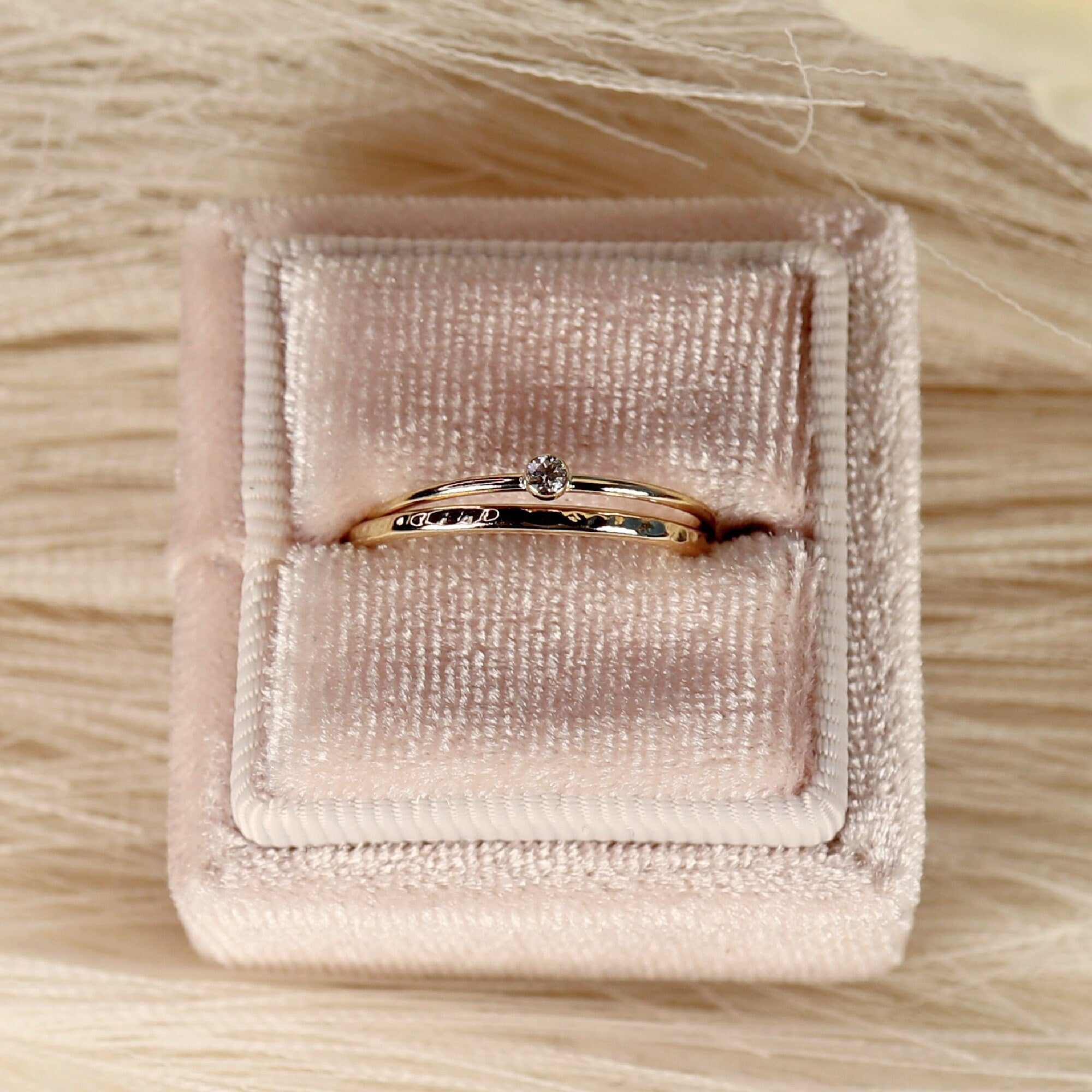 14k Solid Gold Stacking Ring Set of 2, Diamond Stacking Ring Set