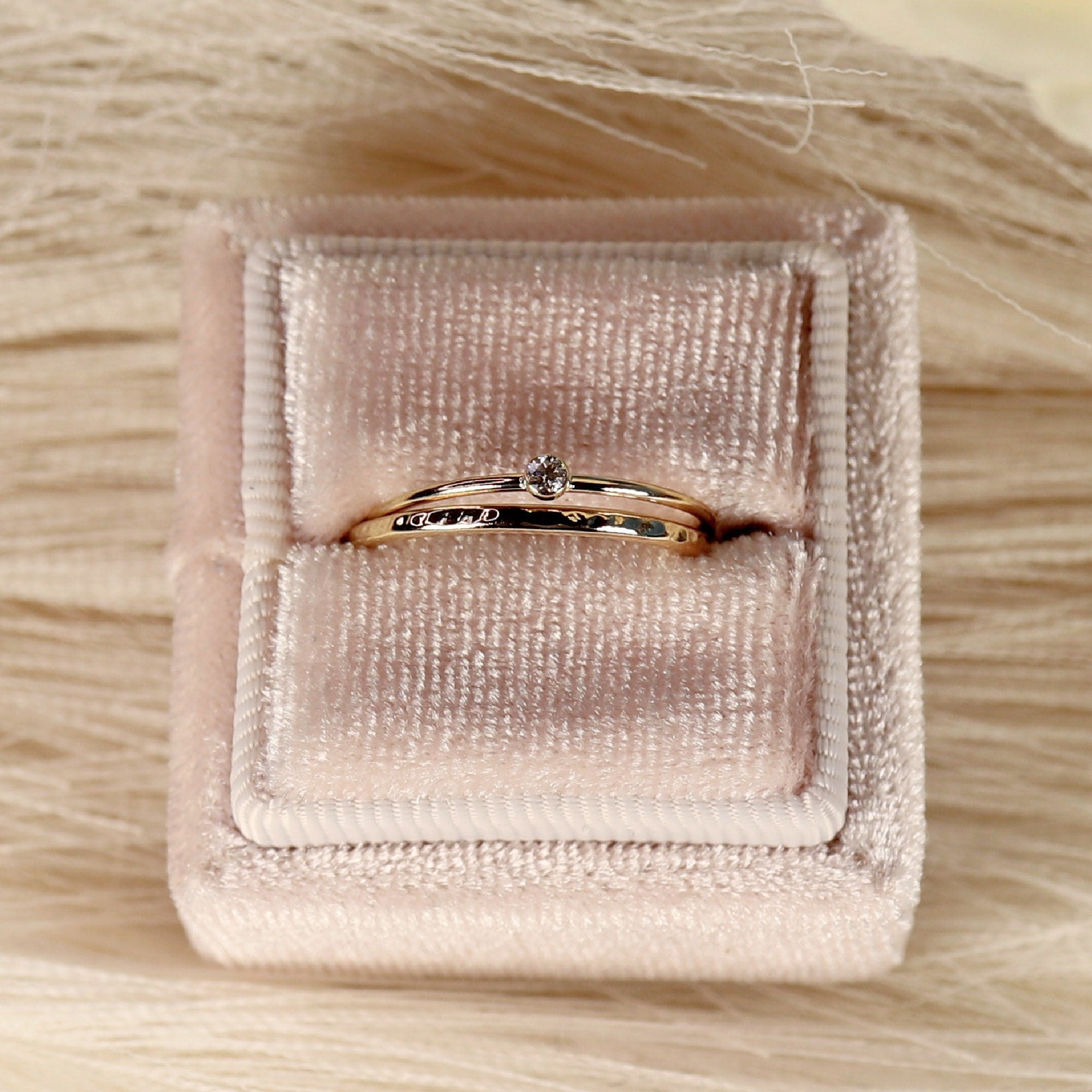 14k Gold Diamond Stacking Ring Set of 2 - Melt'm Jewelry