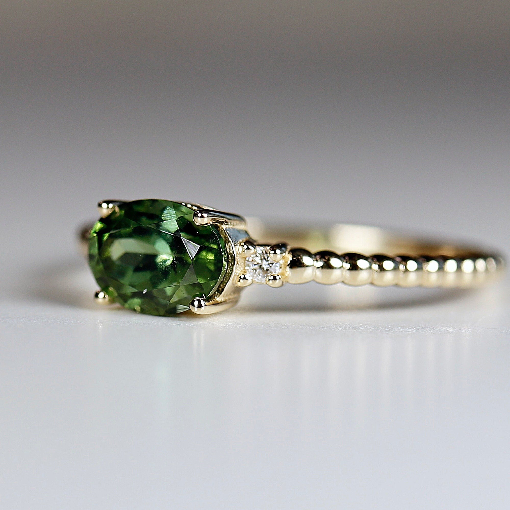 Diamond &amp; Green Tourmaline Engagement Ring - Melt'm Jewelry