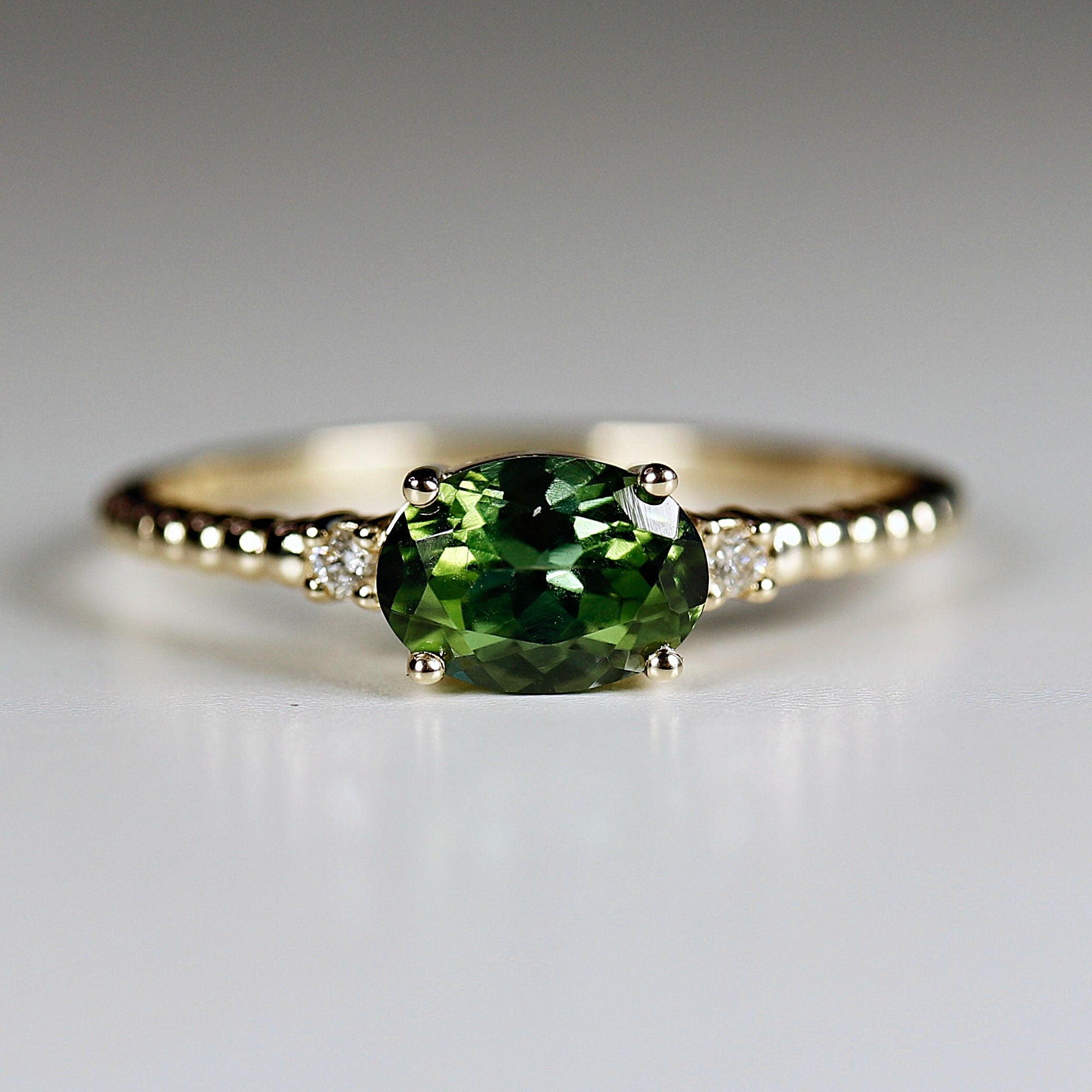 Diamond &amp; Green Tourmaline Engagement Ring