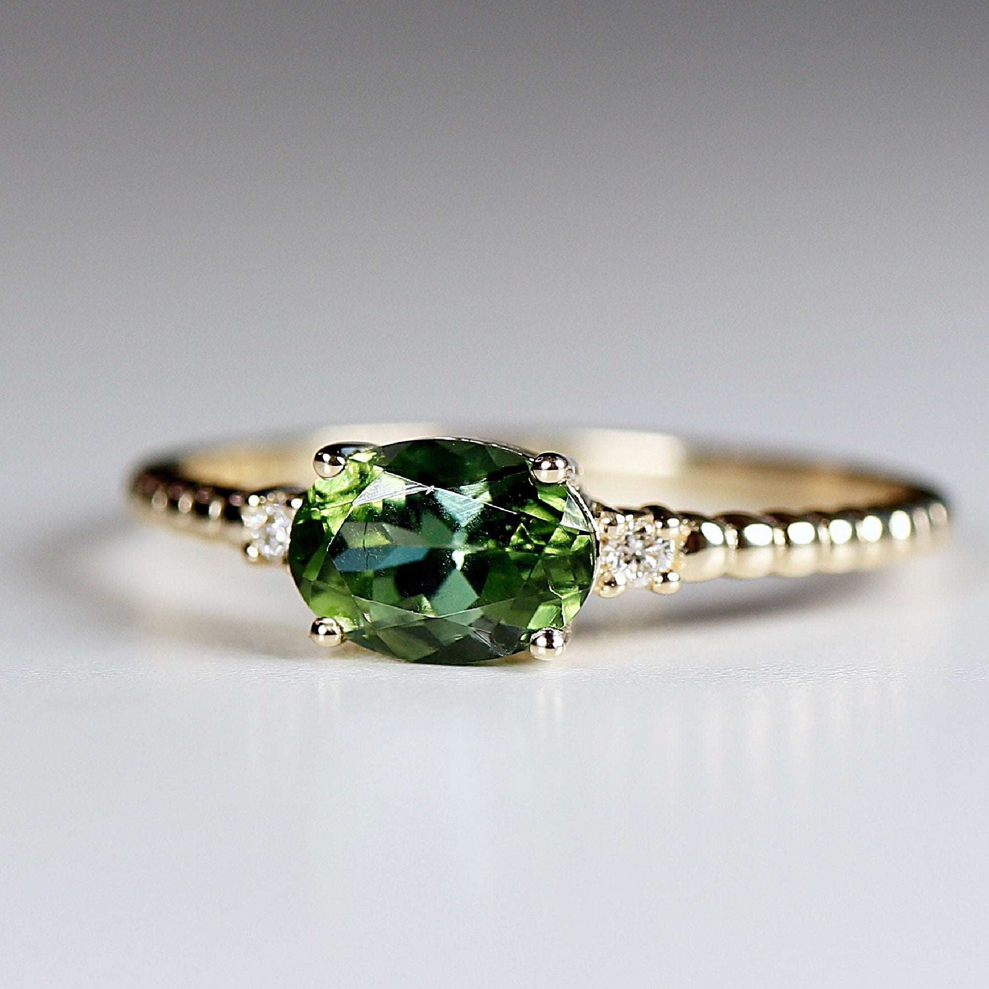 Diamond &amp; Green Tourmaline Engagement Ring