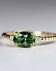 Diamond & Green Tourmaline Engagement Ring