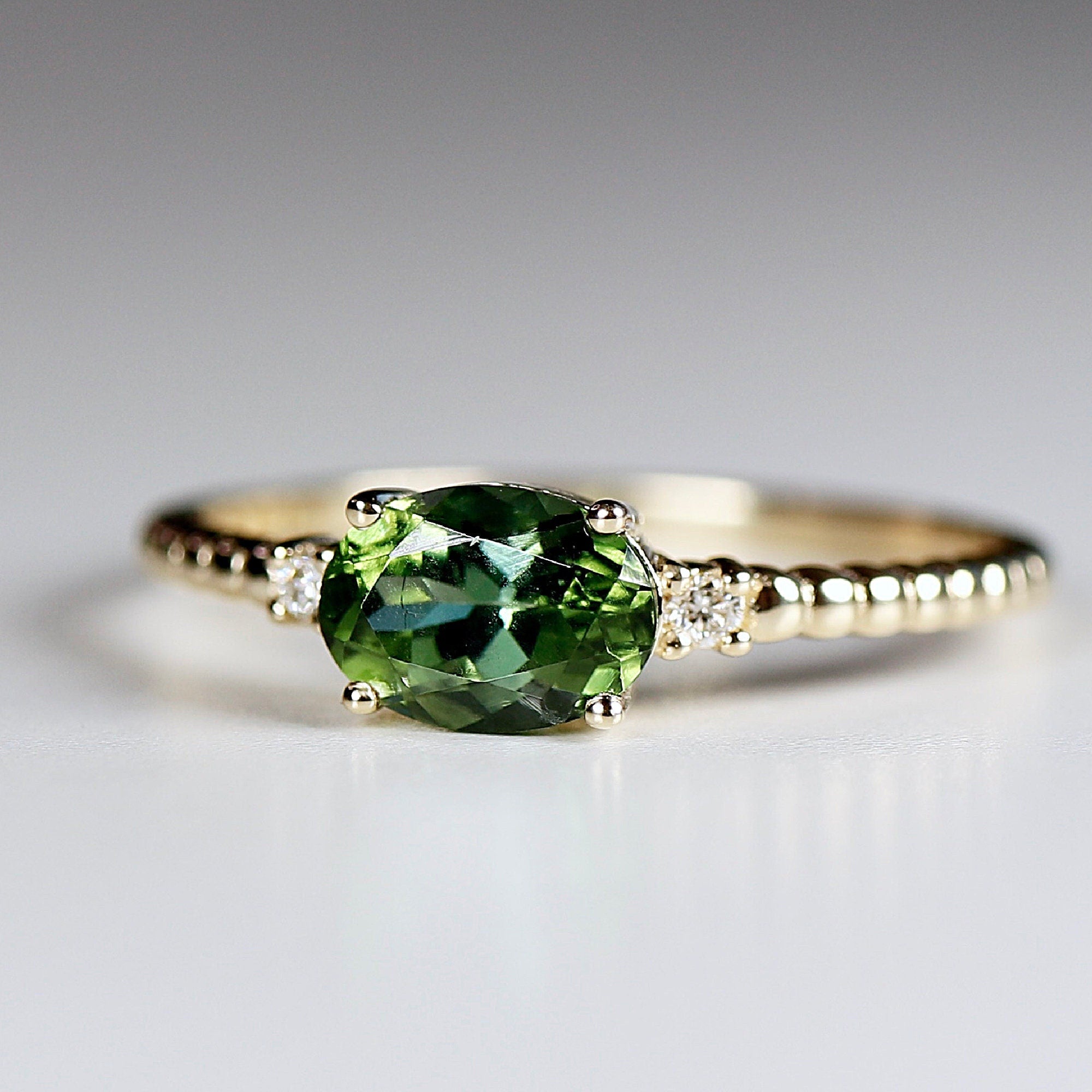 Diamond &amp; Green Tourmaline Engagement Ring - Melt'm Jewelry