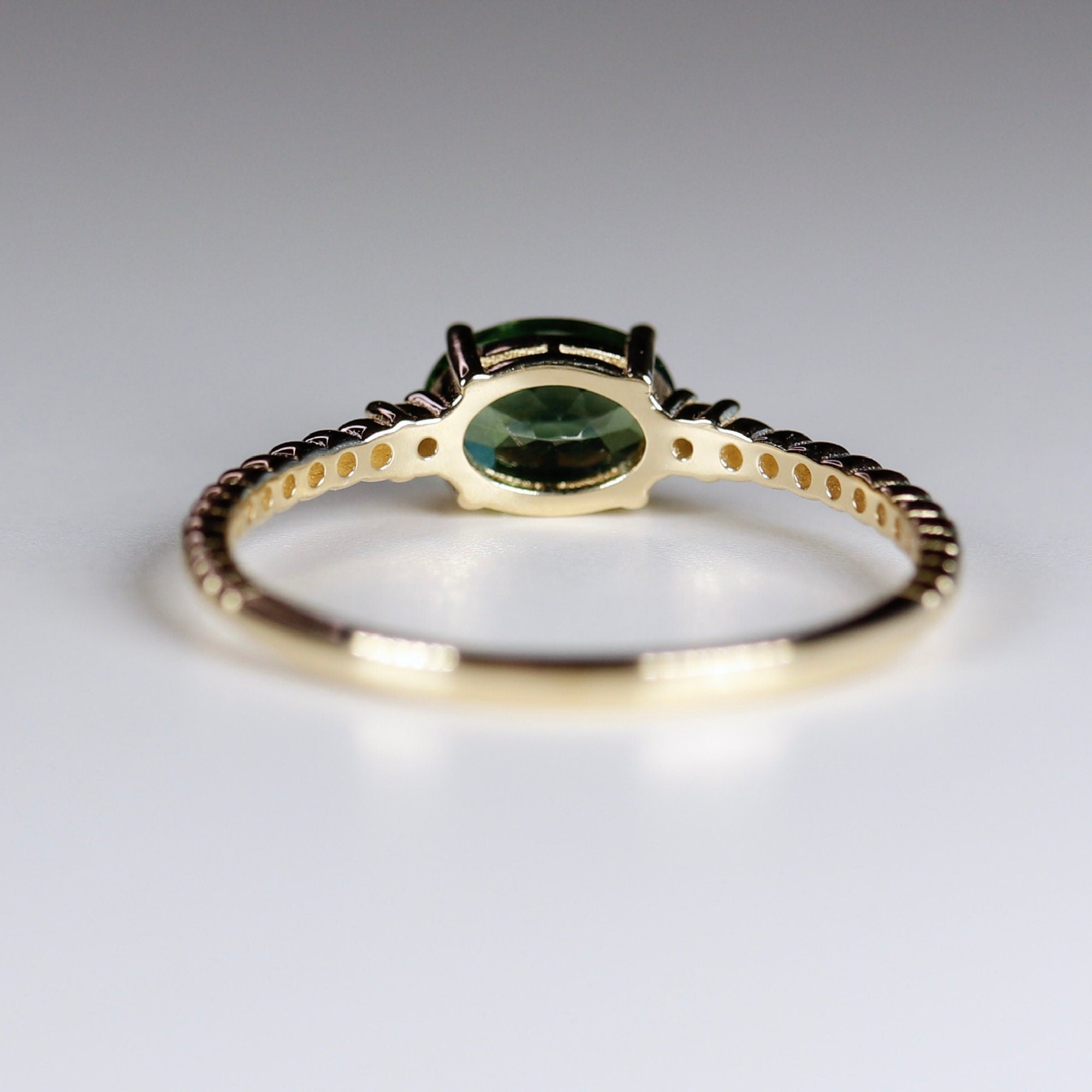 Diamond &amp; Green Tourmaline Engagement Ring