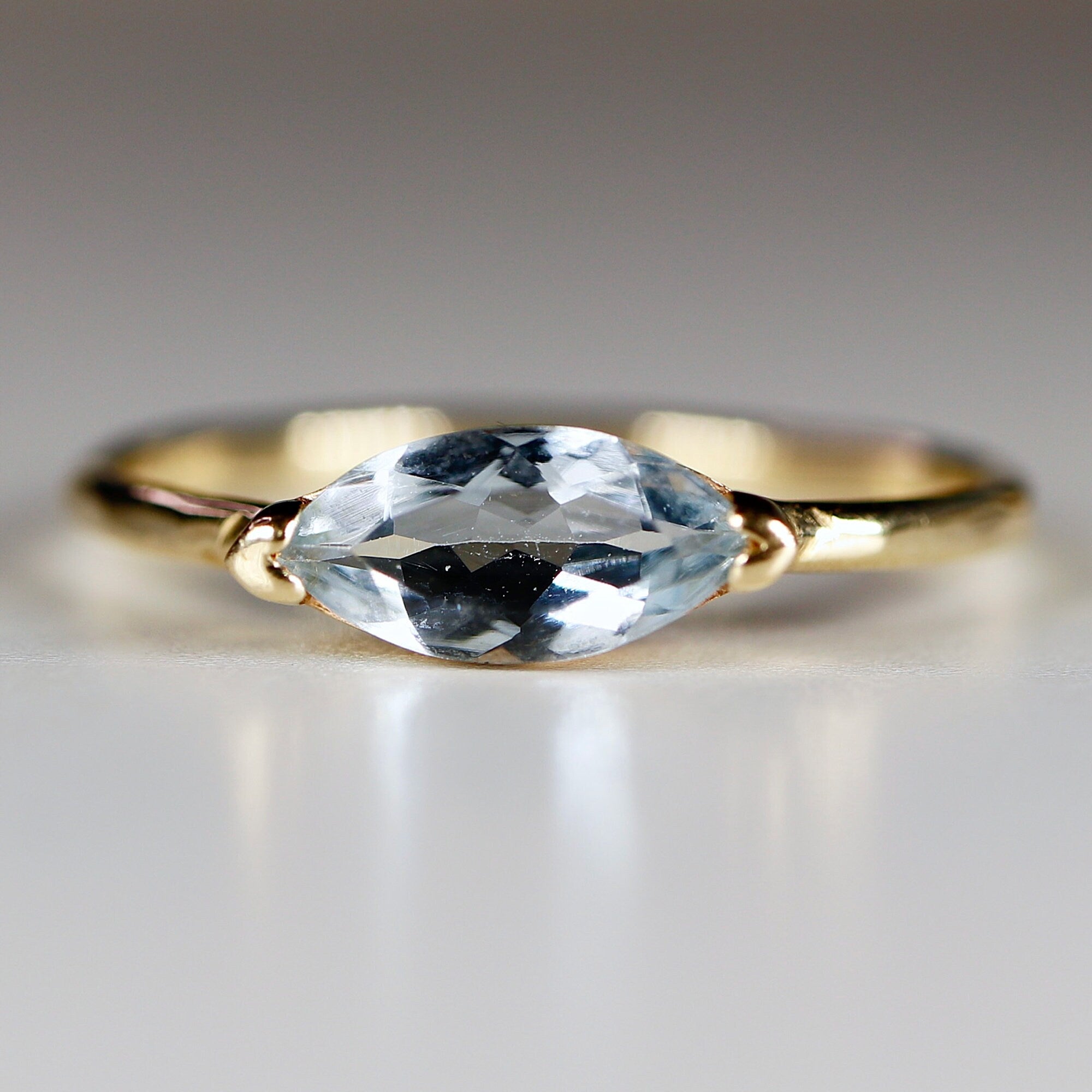 Marquise Aquamarine Ring, 14k Gold Aquamarine Engagement Ring