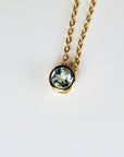 Bezel Set Swiss Blue Topaz Necklace 14k Solid Gold