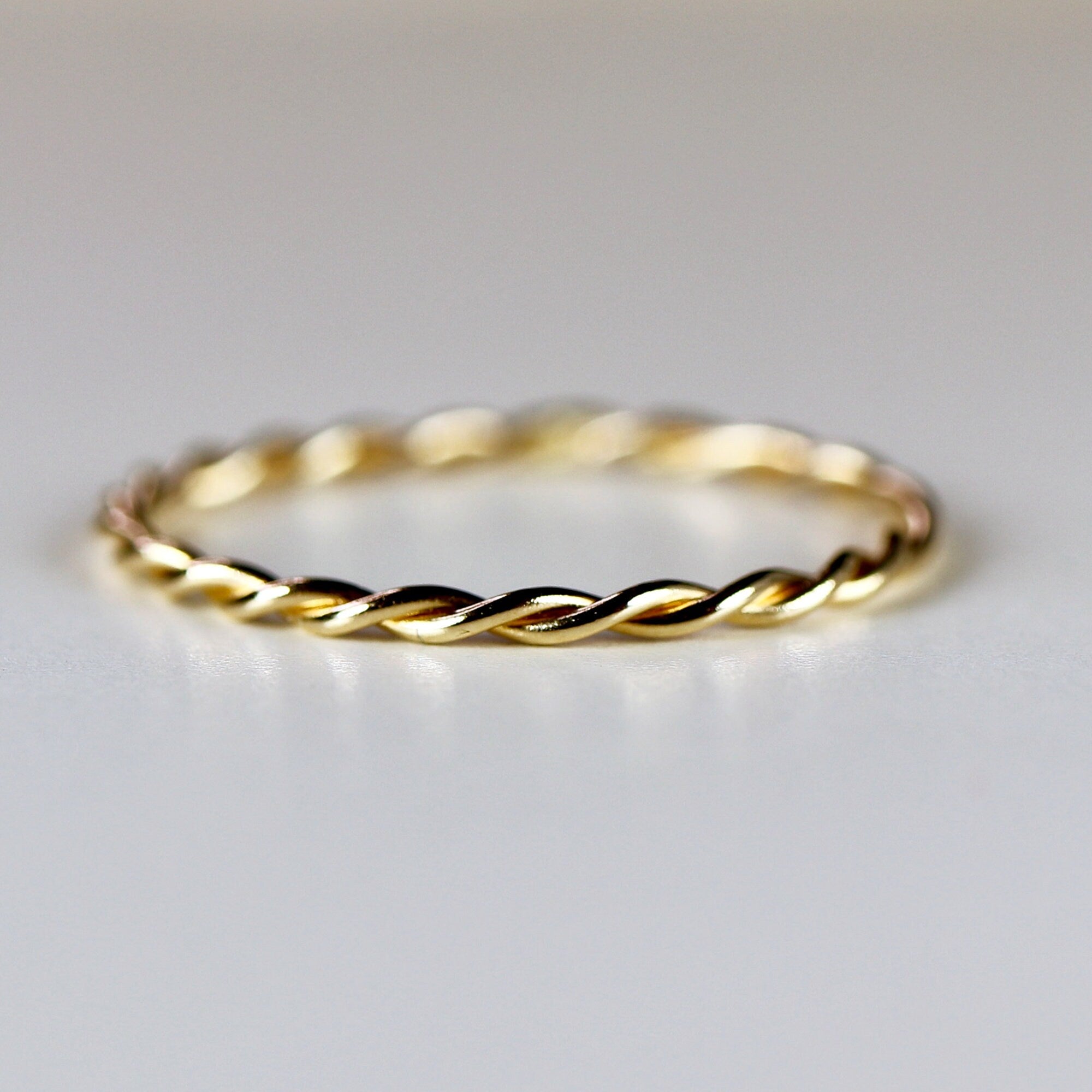 14k Solid Gold Braided Ring, Skinny Twisted Stacking Ring, Gold Rope Ring, 1.6mm Minimalist Gold Stacking Ring