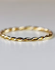 14k Solid Gold Braided Ring, Skinny Twisted Stacking Ring