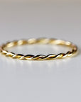 14k Solid Gold Braided Ring, Skinny Twisted Stacking Ring - Melt'm Jewelry