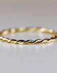 14k Solid Gold Braided Ring, Skinny Twisted Stacking Ring