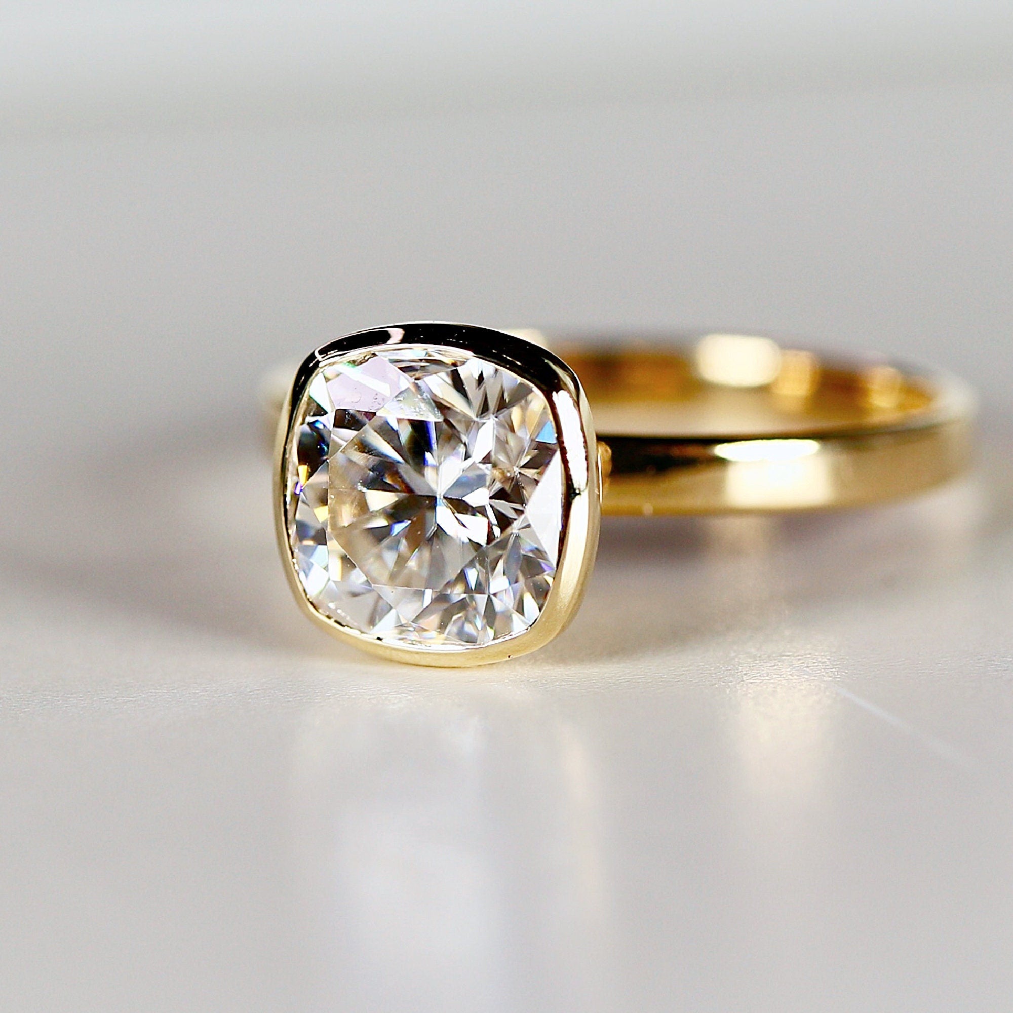 Cushion Cut Moissanite Engagement Ring 14k Gold JULIET - Melt'm Jewelry