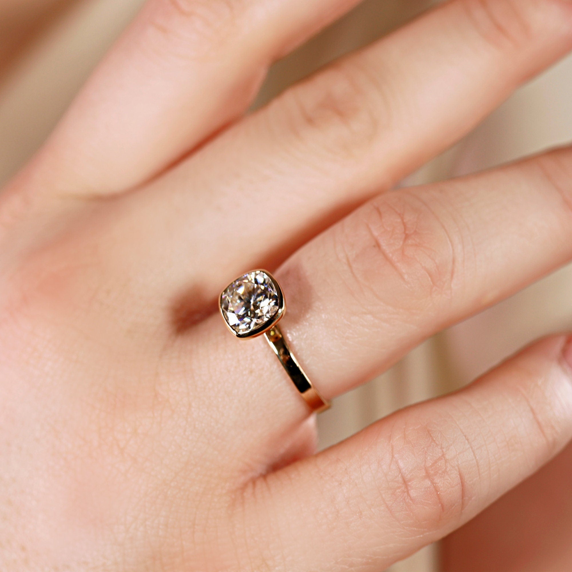 Cushion Cut Moissanite Engagement Ring 14k Gold JULIET - Melt'm Jewelry