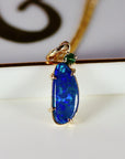 Boulder Opal w Sapphire Pendant 14k Solid Gold