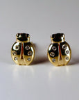 Ladybug Earrings 14k Gold, Diamond Lady Bug Studs, Lucky Earrings