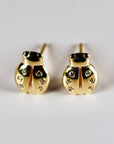 Ladybug Earrings 14k Gold, Diamond Lady Bug Studs, Lucky Earrings