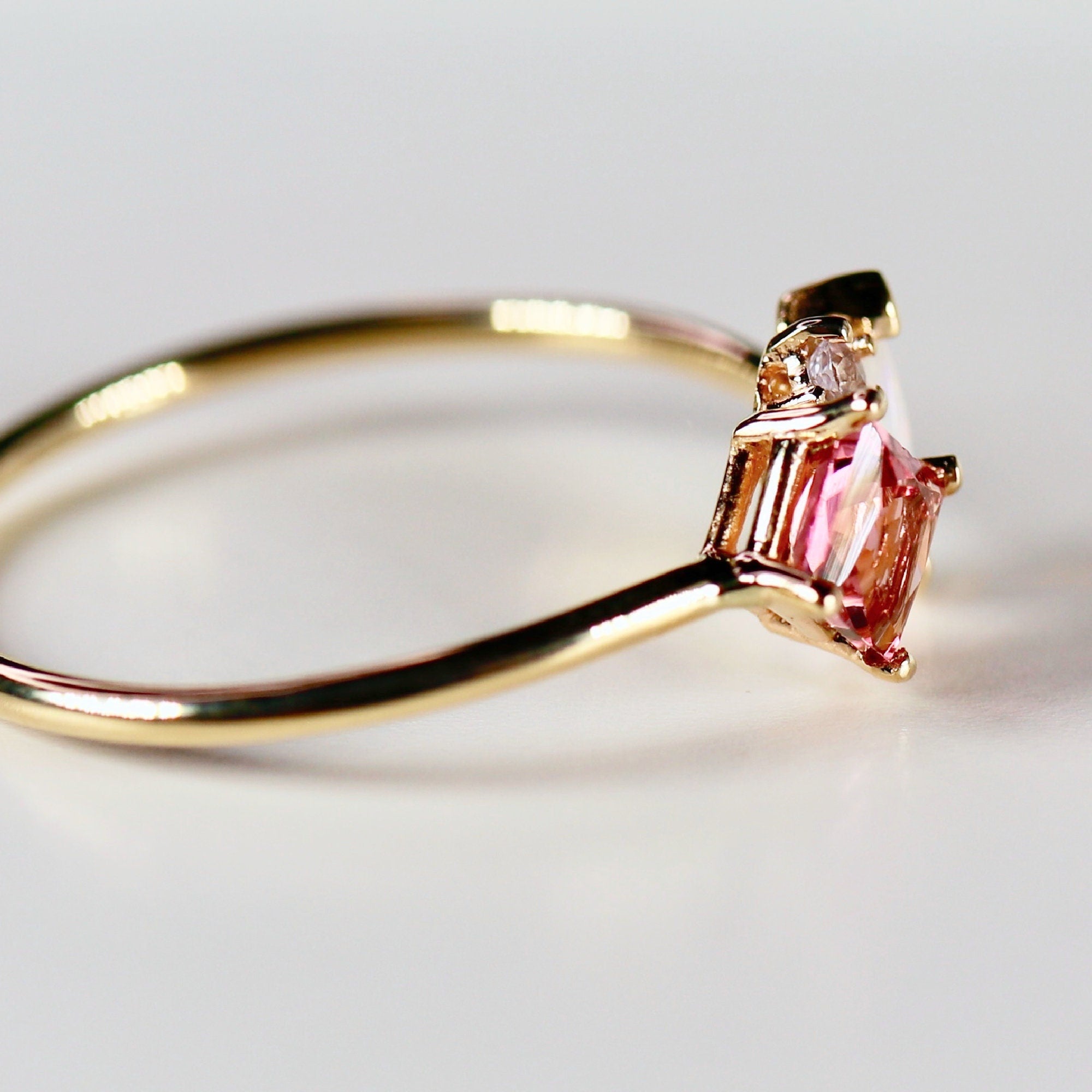 Pink Tourmaline Opal and Diamond Cluster Ring in 14k Gold - Melt'm Jewelry