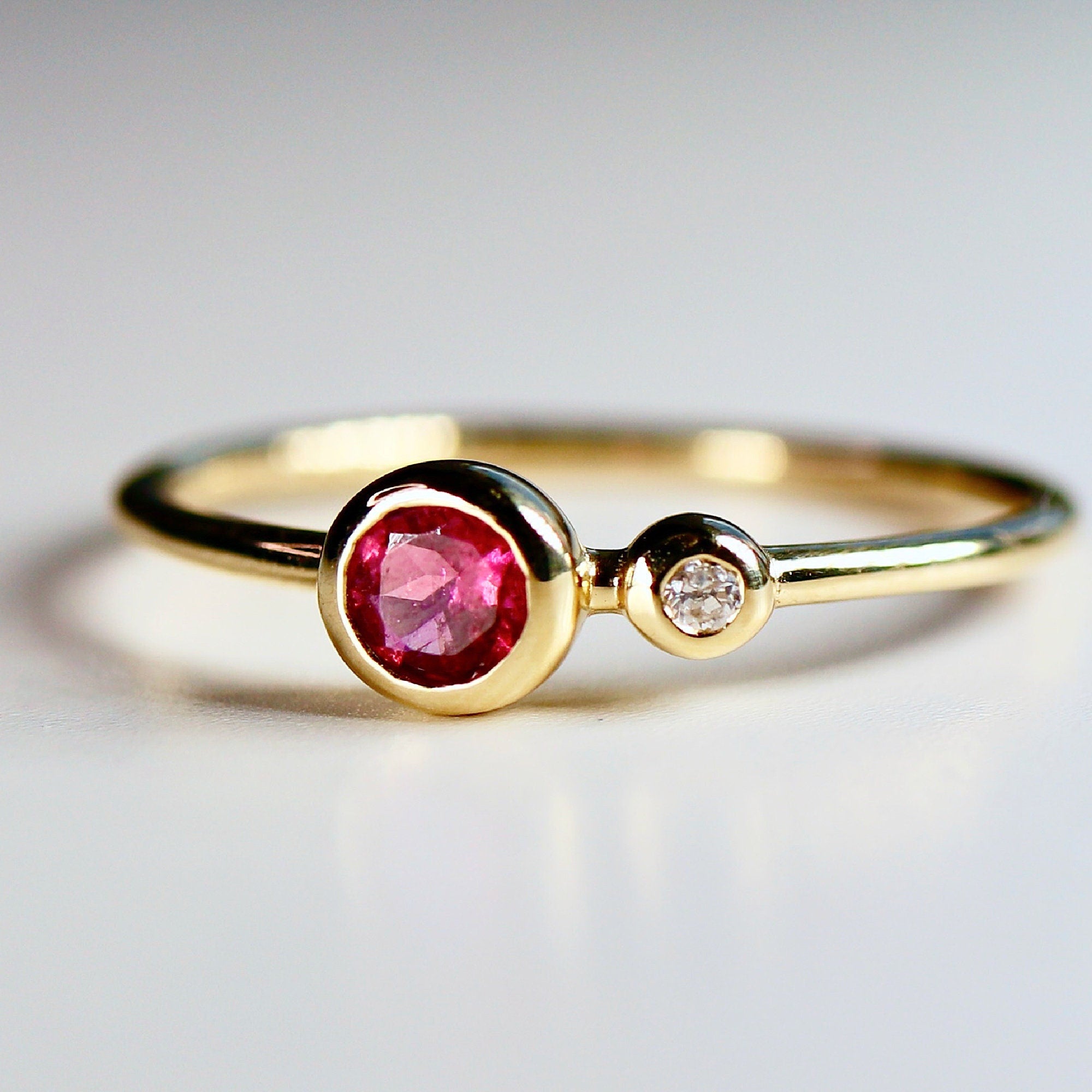 14k Gold Diamond & Pink Tourmaline Ring - Melt'm Jewelry