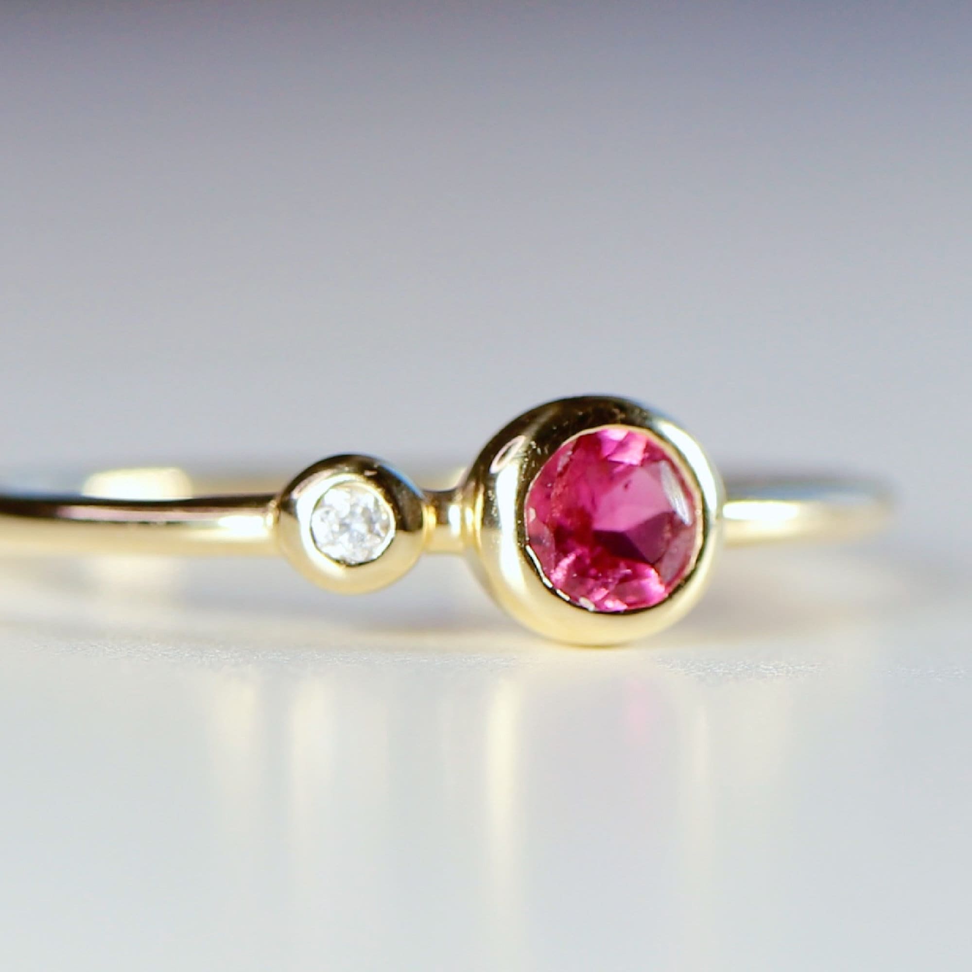 14k Gold Diamond &amp; Pink Tourmaline Ring