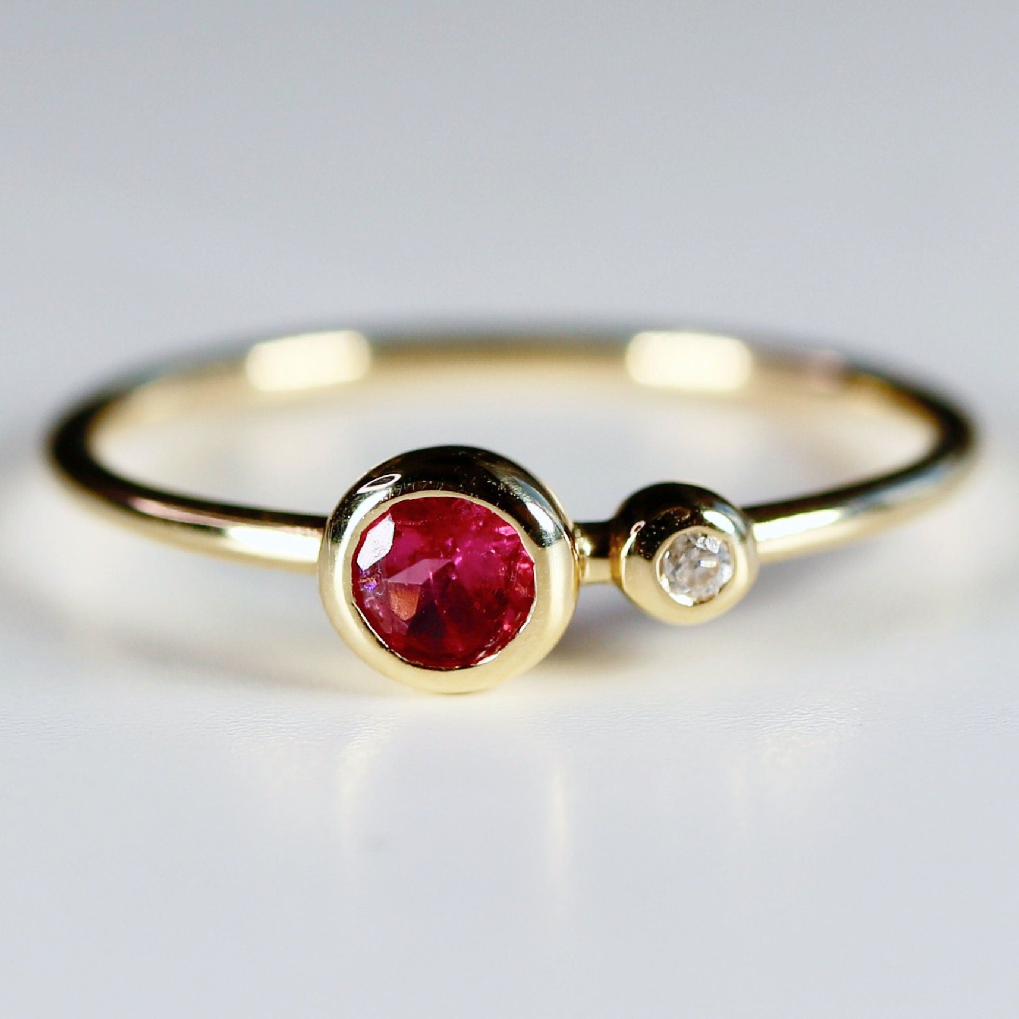 14k Gold Diamond &amp; Pink Tourmaline Ring - Melt'm Jewelry