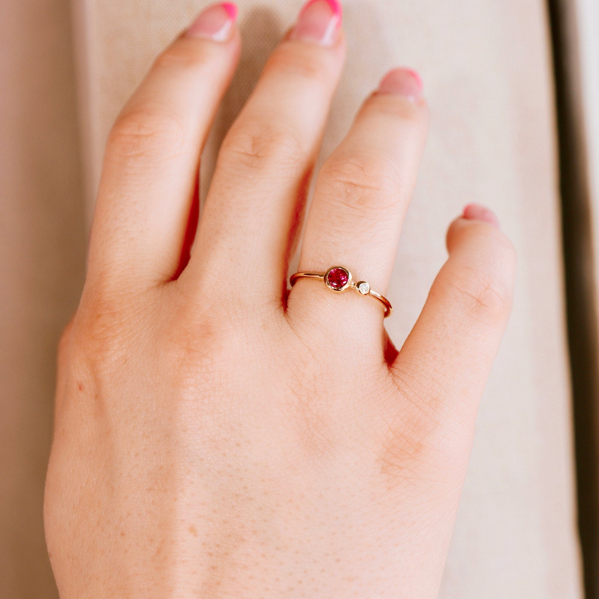 14k Gold Diamond &amp; Pink Tourmaline Ring - Melt'm Jewelry