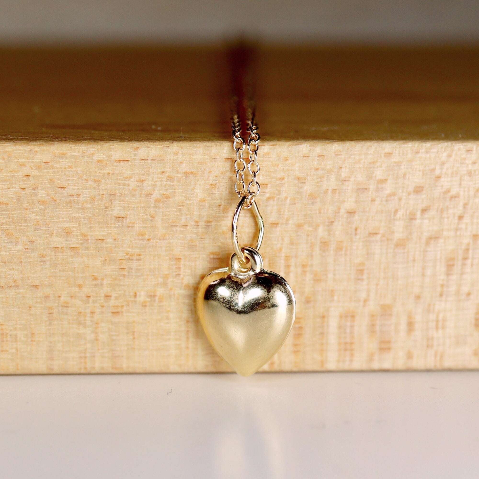 14k Gold 3D Puffy Heart Pendant Necklace