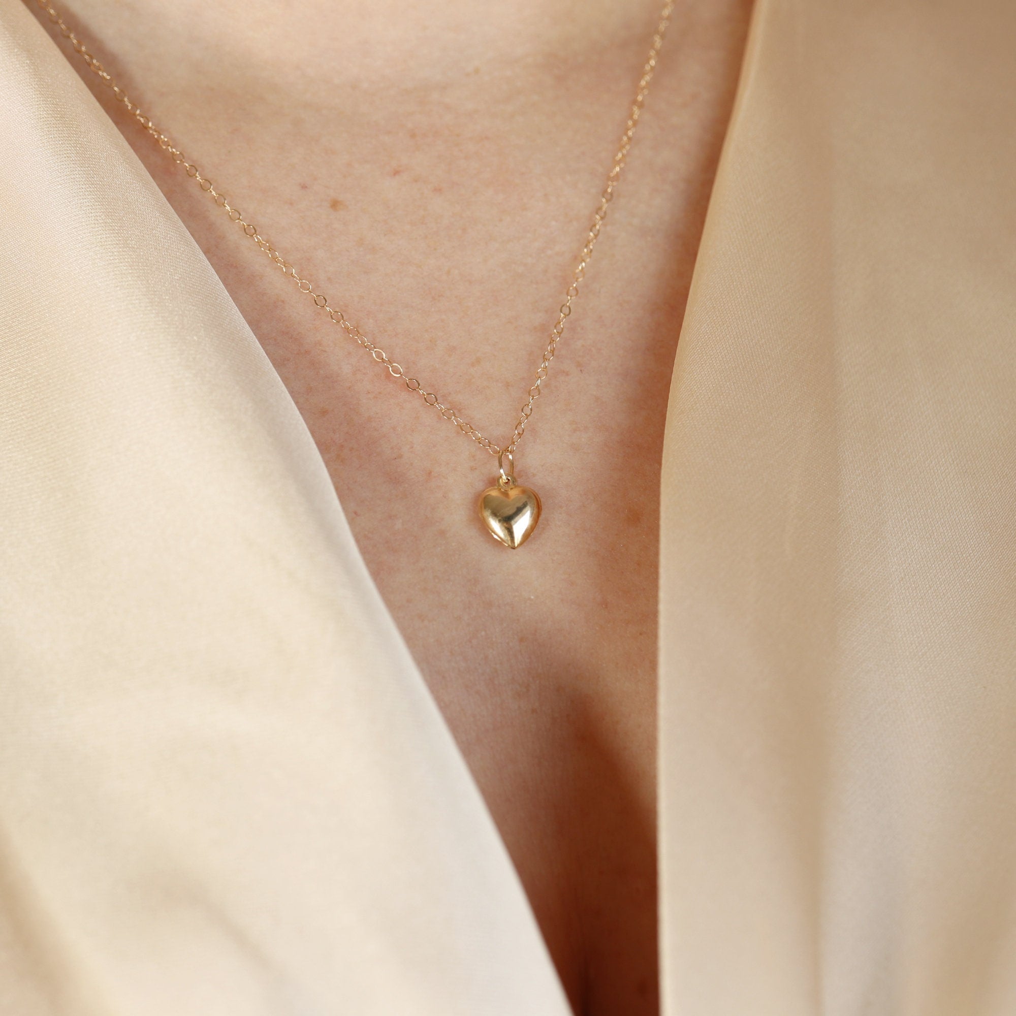 14k Gold 3D Puffy Heart Pendant Necklace - Melt'm Jewelry