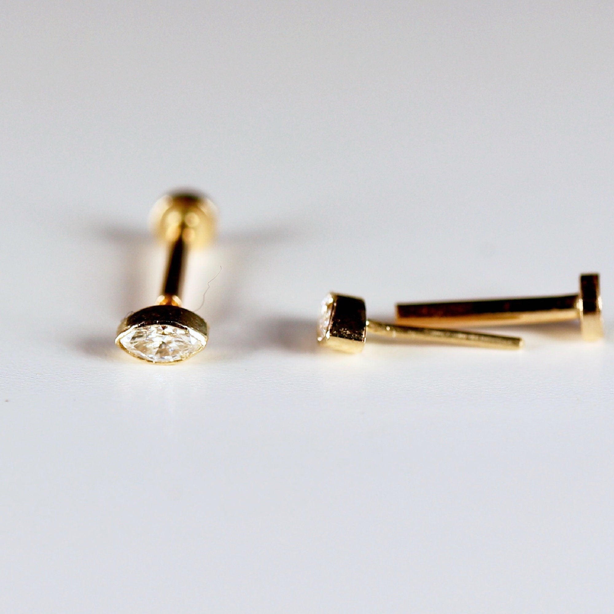 Marquise Diamond Labret Earrings 14k Solid Gold - Melt'm Jewelry