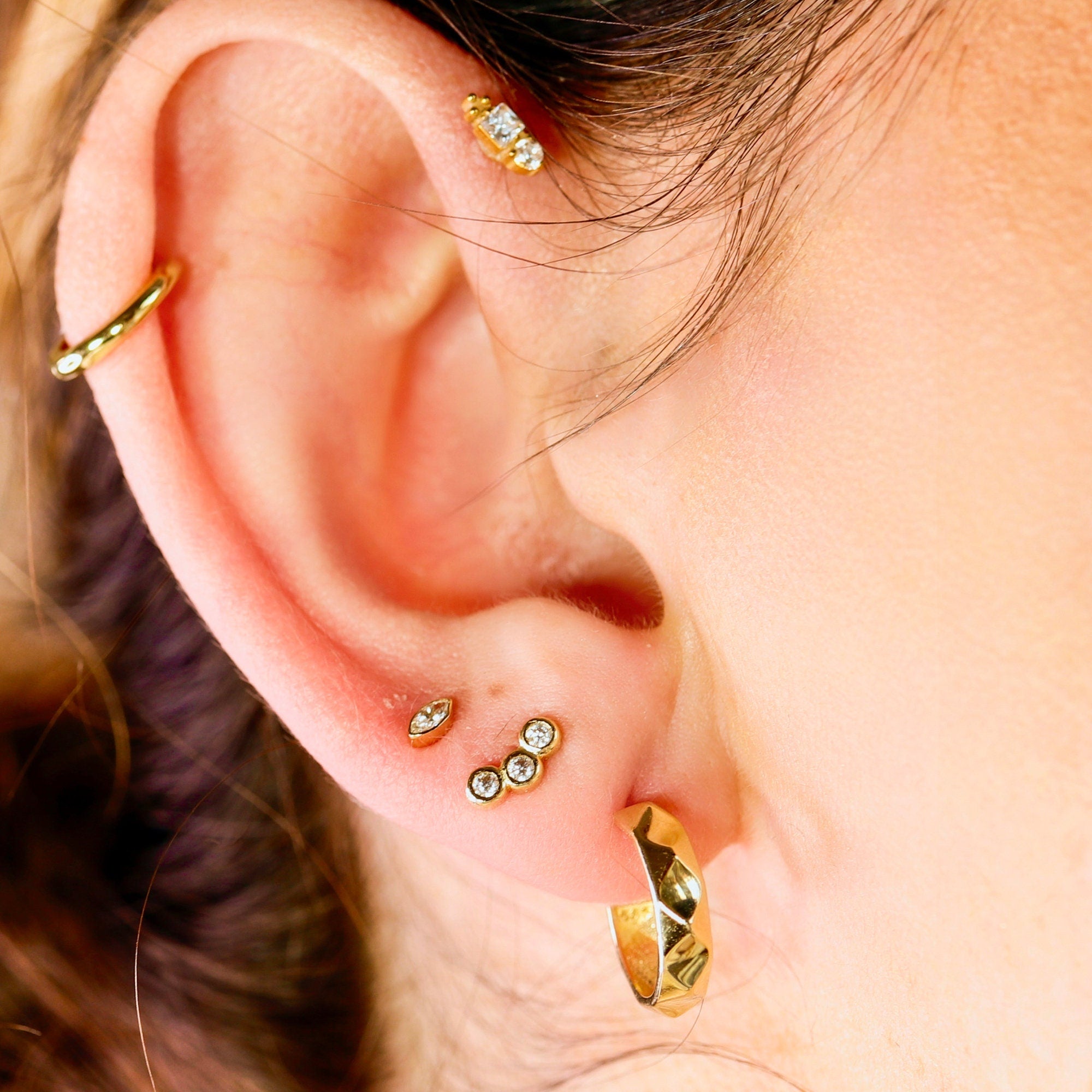 Marquise Diamond Labret Earrings 14k Solid Gold - Melt'm Jewelry