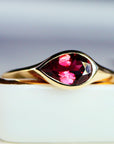 East West Pear Pink Tourmaline Dome Ring 14k Gold