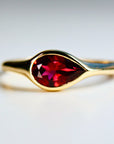 East West Pear Pink Tourmaline Dome Ring 14k Gold